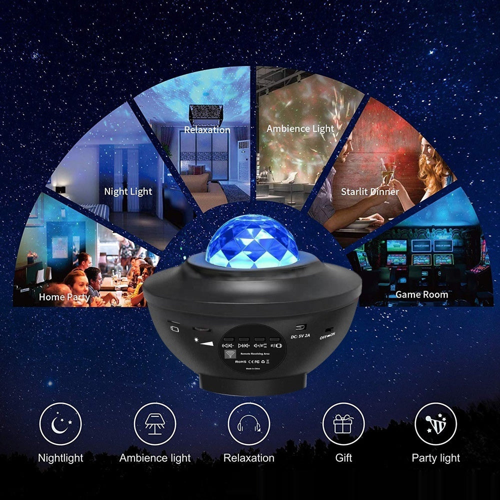 Small Bowl Starry Sky Projection Lamp USB Bluetooth Music Rotating Water Ripple Laser Atmosphere